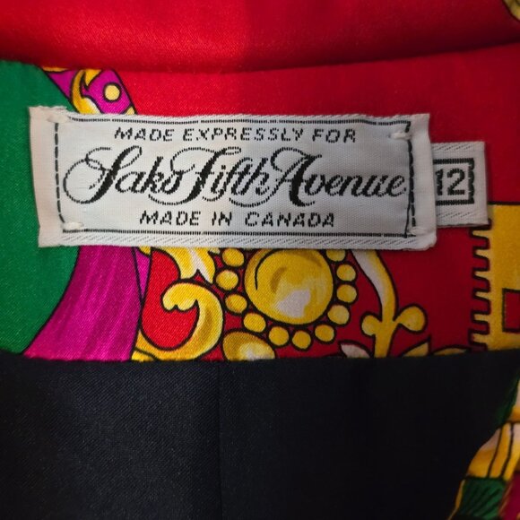 Vintage Peter Nygard For Saks Fifth Avenue Silk Jacket Size 12 Artsy Multicolor - Picture 3 of 12